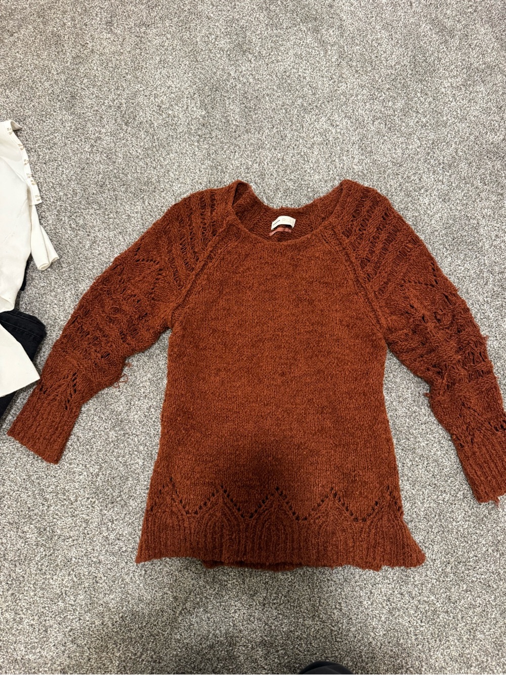 Anthropologie Rust Pointelle Crewneck Sweater